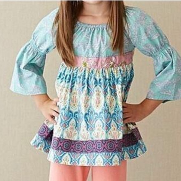 Matilda Jane Other - Matilda Jane Secret Fields Paisley Petals Pink Aqua Tunic Dress Girl’s s…